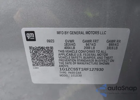 2024 Chevrolet Malibu Fwd 1Fl из США, поврежденный, VIN 1G1ZC5ST1RF127930